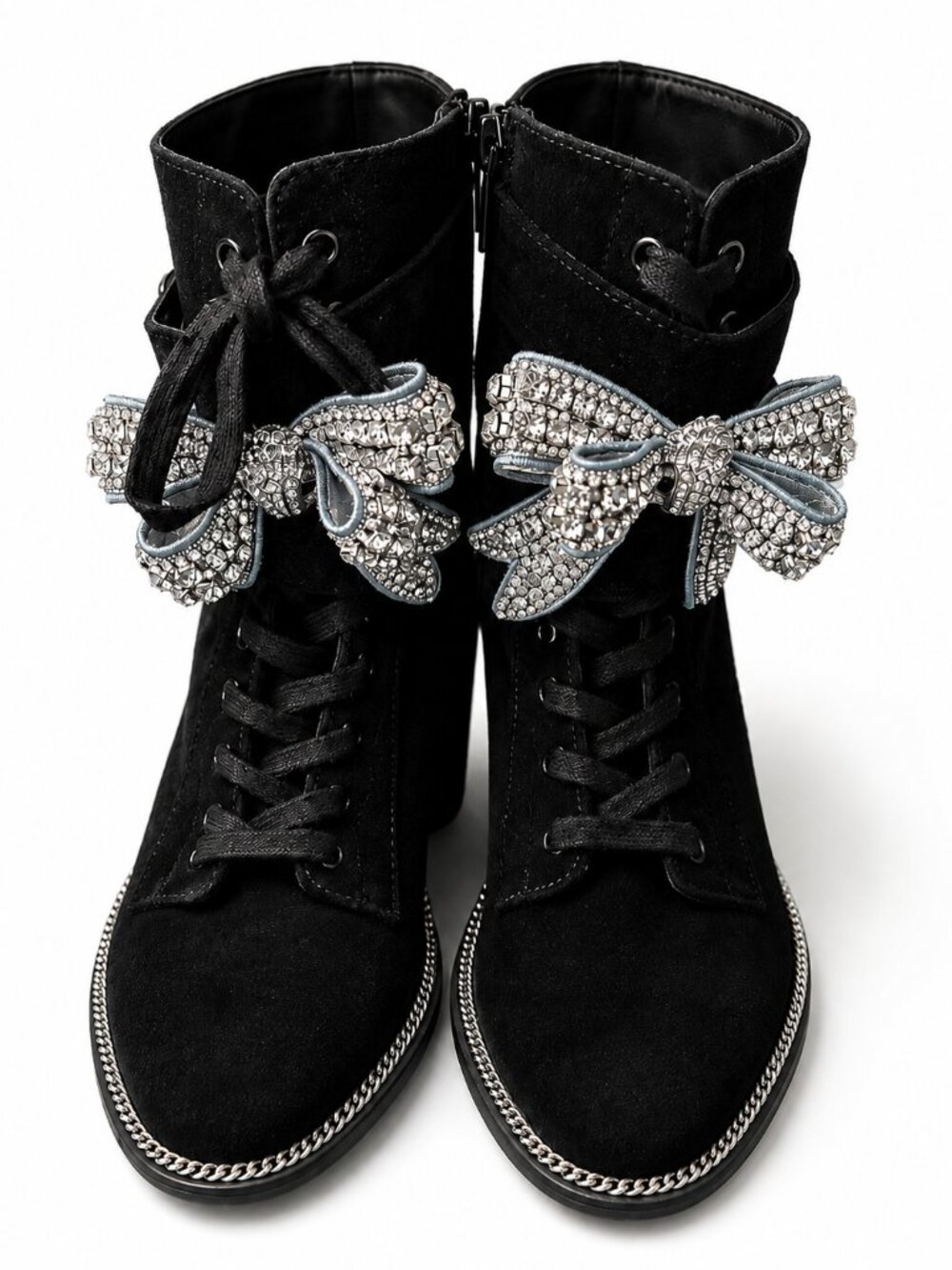 Kurt Geiger Sutton Crystal Bow Combat Boots Black Suede EU 39